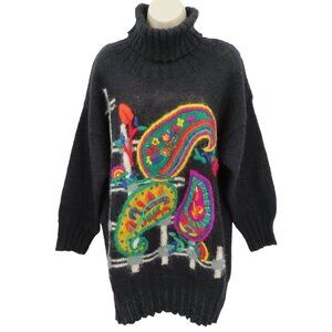 Ashley Brooke Womens Large Chunky Turtleneck Paisley Scroll Sweater Mohair VTG